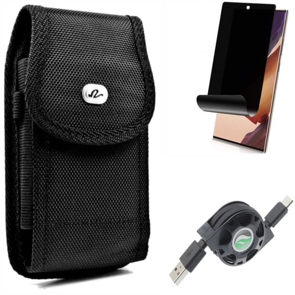 Case Belt Clip & USB Cable & Privacy Screen Protector for Samsung Galaxy Note 20 Ultra (6.9") - Combo with Rugged Holster & Retractable Type-C & TPU Film Anti-Peep