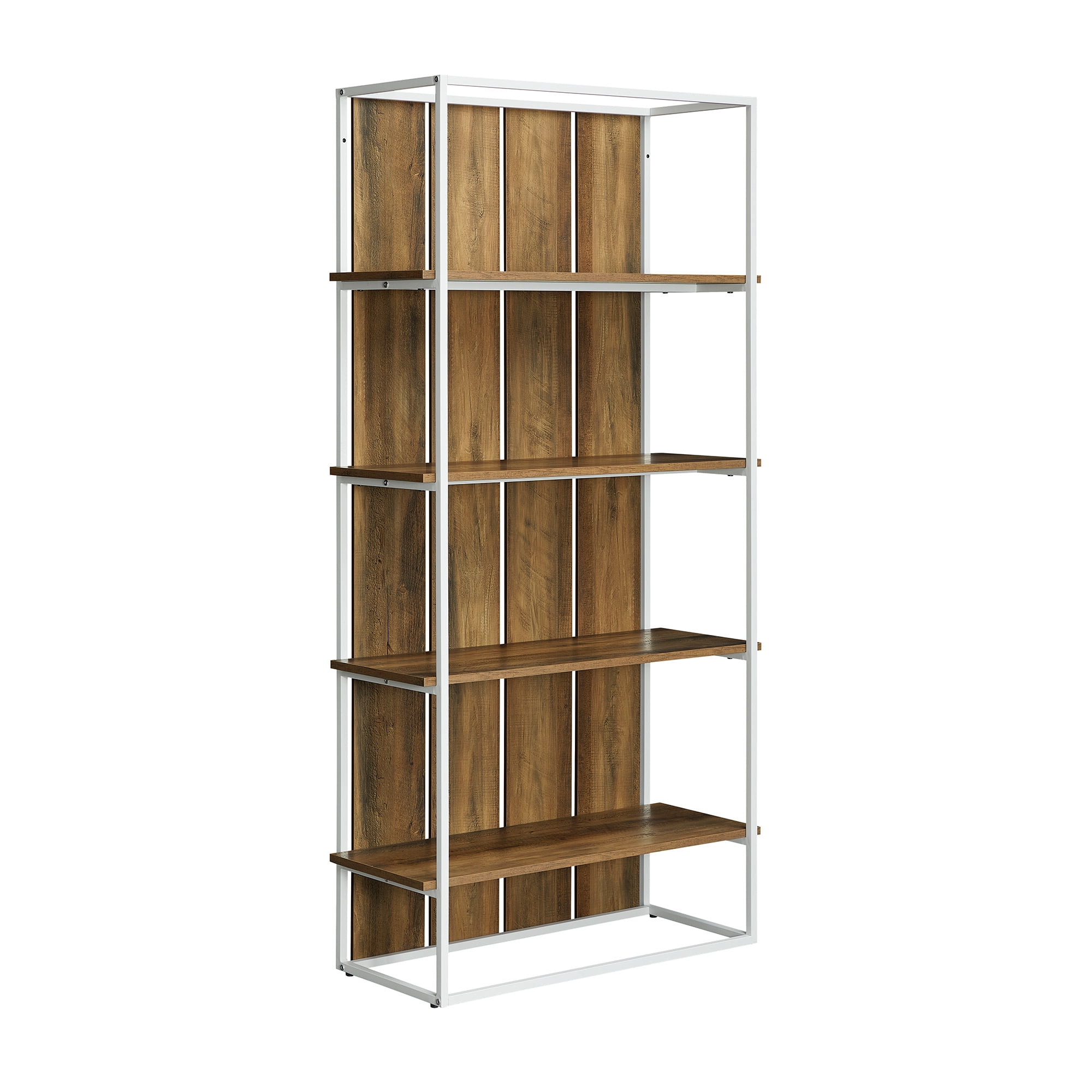 Woven Paths 64" Farmhouse 4 Shelf Bookcase, Reclaimed Barnwood/White