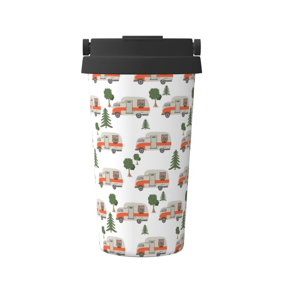Logiee Camp Van Print Stainless Steel Coffee Tumbler, Travel Coffee Mug, Insulated Coffee Mug with Lid, Spill Proof Coffee Cup, Portable Thermal Mug