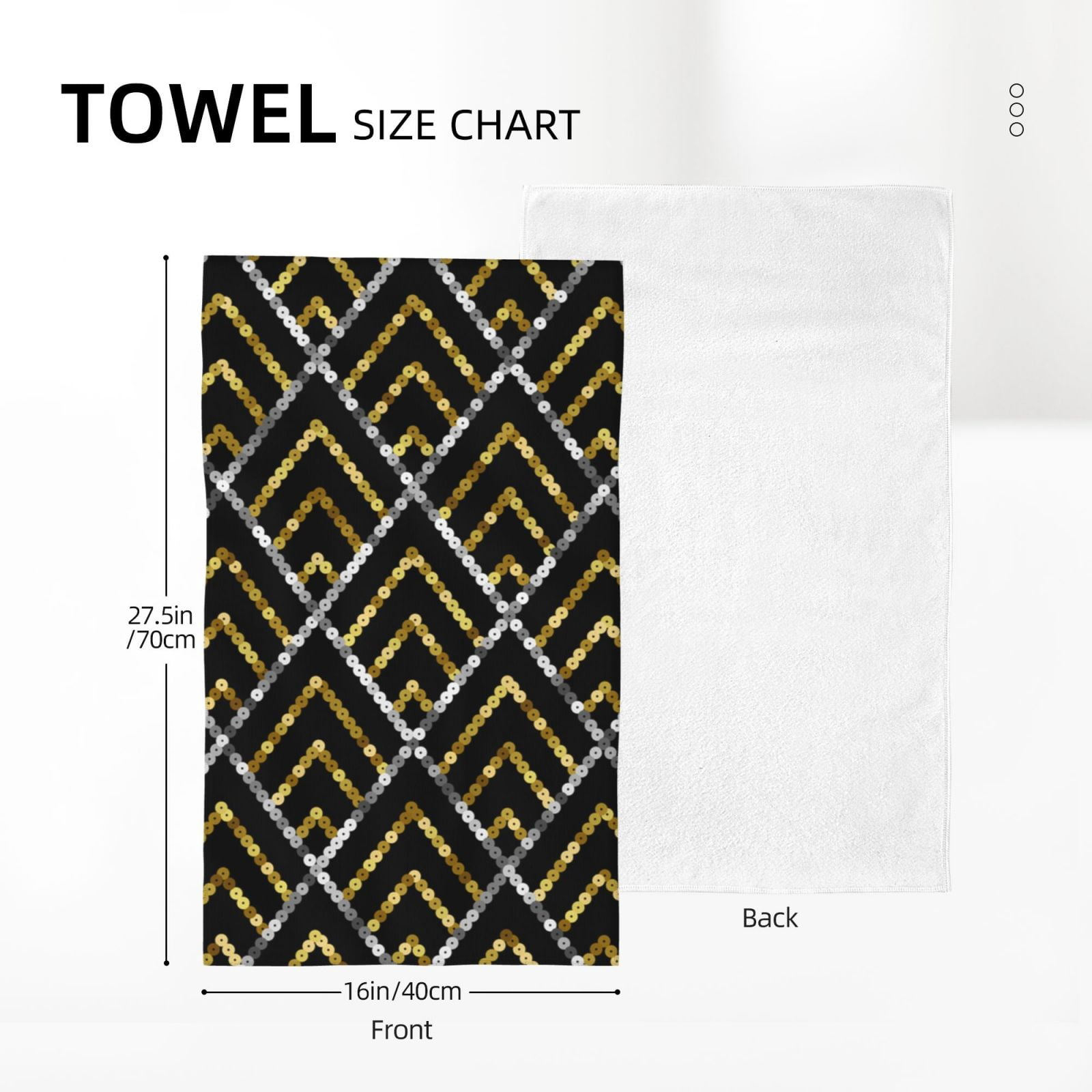 Golden Sequin Glitter Geometric 27.5" x 16" Ultra Soft Hand Towel, Face Wash Cloth for Bathroom, Gym, Travel, Pool