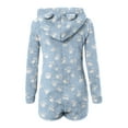 thumbnail image 4 of Women's Fleece Bear Ear Hooded Zip Up Printed Onesies Pajamas Cute Sherpa Fleece Romper Long Sleeve Sleepwear Playsuit (2XL, Light blue), 4 of 5