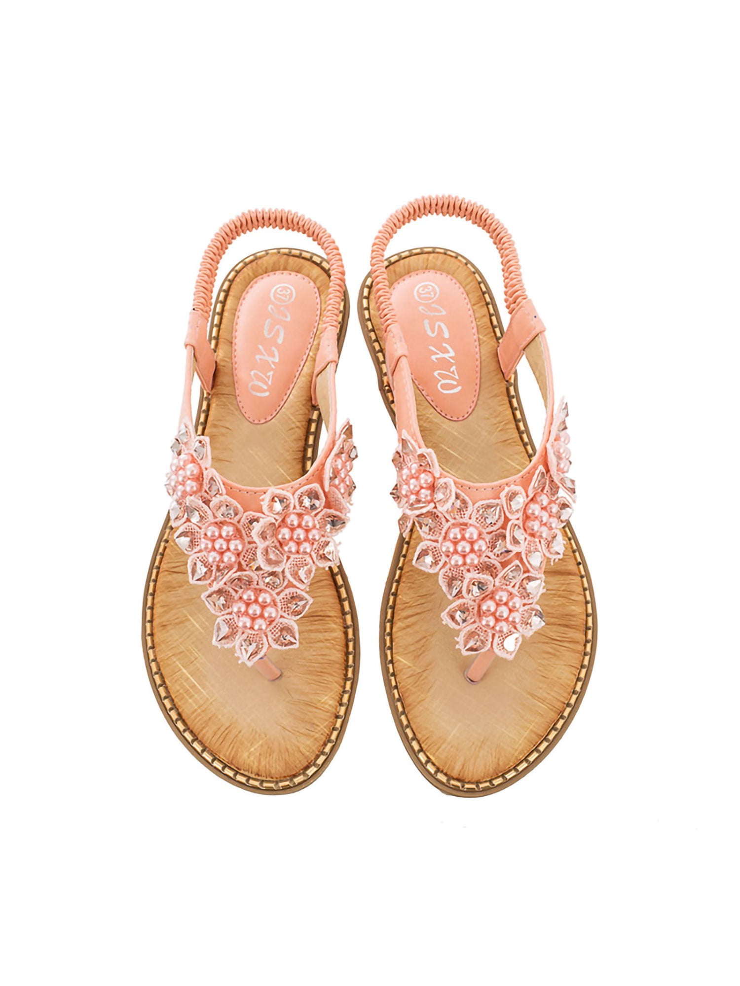 9, Pink Ladies Elastic Wide Strap Comfortable Flat Sandals Summer Causal Roman Shoes Women T-Strap Flip Flop