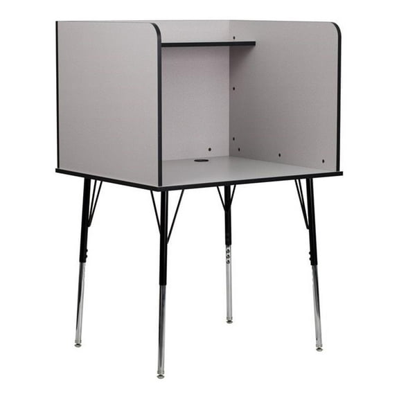 Bowery Hill Metal Stand-Alone Study Carrel w/ Height Adjustable Legs in Gray