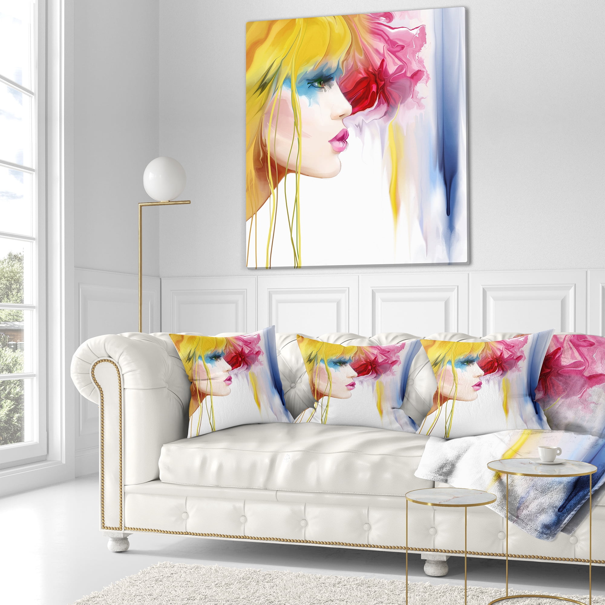 Designart Girl with Colorful Hair - Portrait Throw Pillow - 16x16