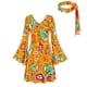 thumbnail image 3 of Vestido de discoteca de los años 70 para mujer, con diadema, escote en V, disfraz con estampado completo, vestido de fiesta de Halloween, carnaval, estilo hippie, años 60, 3 of 5