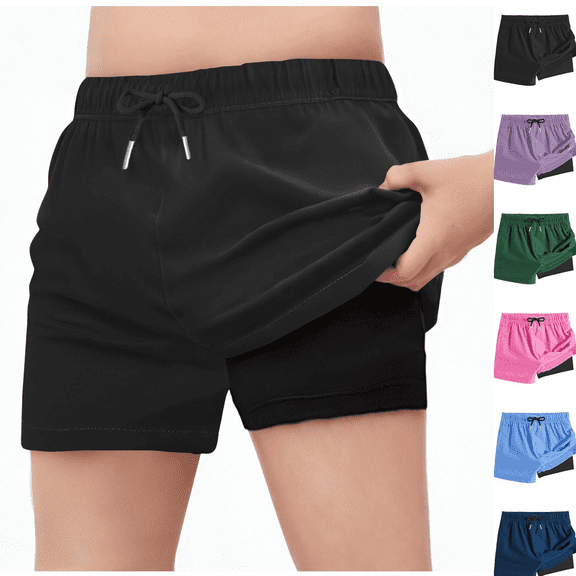 Gamivast Boy's 2 In 1 Running Shorts Quick Dry Workout Athletic Shorts with Built-In Compression Liner Elastic Waist Drawstring for Gym Training Swim Trunks