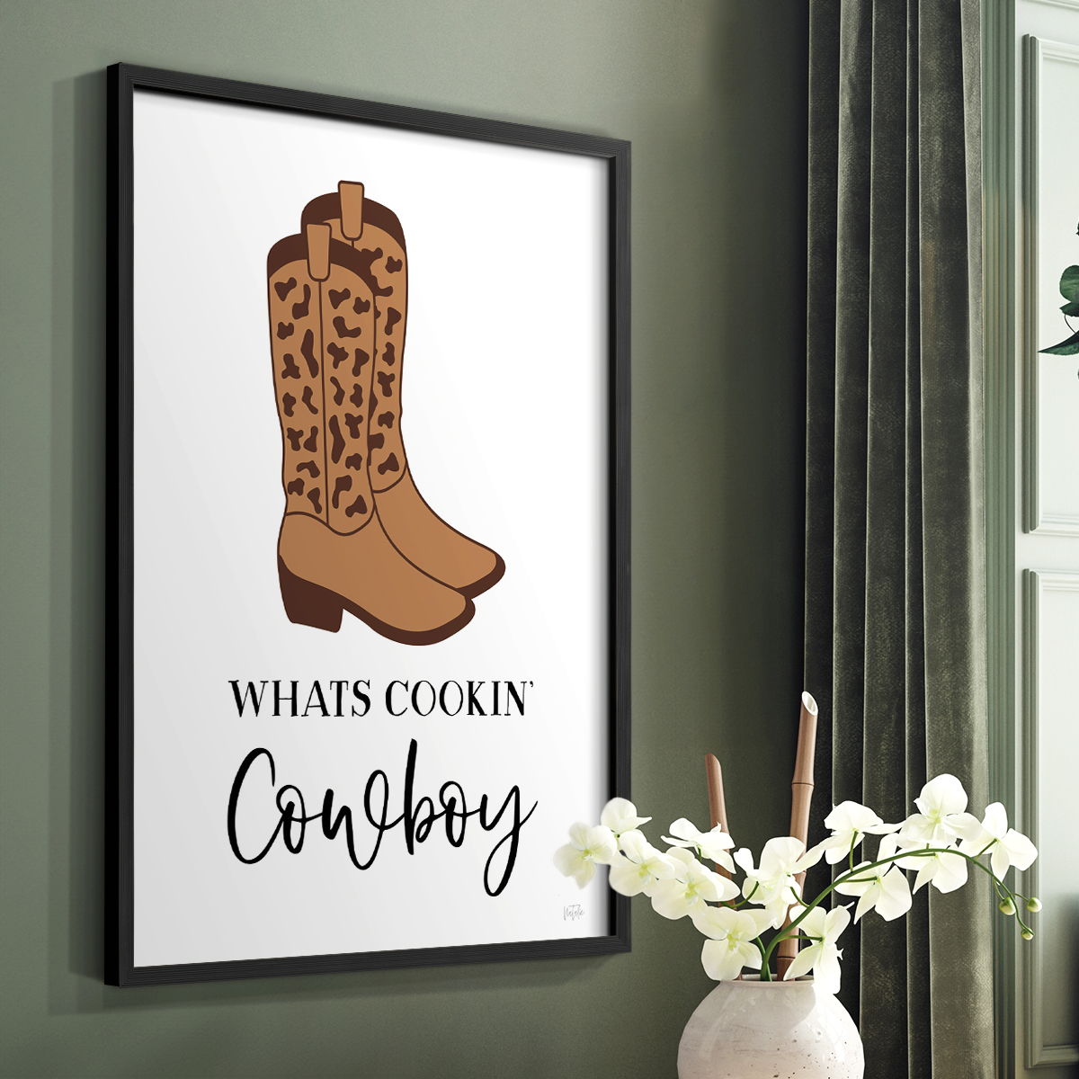 What's Cookin' Cowboy Framed Print in Black Solid Wood 22 x 28 Framed Print