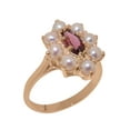 thumbnail image 1 of LBG British Made 14k Rose Gold Womens Ring Natural Pink Tourmaline & Cultured Pearl Statement Ring - 33 size options - Size 7.5, 1 of 6