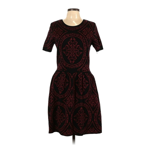 Romeo & Juliet BLACK/BURGUNDY Women's Nordic Knit Fit-&-Flare Mini Dress S