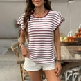 thumbnail image 2 of fheaev Hauts d'Été pour Femmes Manches Courtes Col Rond Décontracté Chic Ample Tunique Pull Mignon Tee-Shirts d'Entraînement Tenues de Vacances à la Plage T-Shirts d'Affaires Vêtements de Mode, 2 of 9