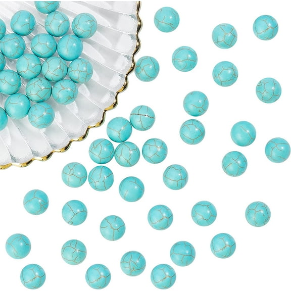 Colorful 50 Pcs Turquoise Beads 12mm Smooth Howlite Turquoise Gemstone Round Undrilled Crack Loose Beads for Bracelet Necklace Earrings Jewelry Making