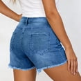 thumbnail image 4 of Yifymode Jean Shorts Womens Summer Mid Rise Stretchy Ripped Denim Shorts Casual Mid Thigh Cut Off Jorts with Pockets,Light Blue L, 4 of 5