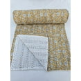 thumbnail image 2 of Kantha Quilt Handblock Print Indian Netural Colour floral print Quilt Hand Stitched Natural vegetable dye cotton, 2 of 4