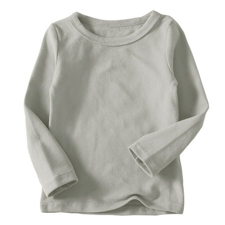 

YWDJ Toddler Kids Boys Girls Shirts Fashion Solid Color Round Neck Long Sleeve Top Gray 3T