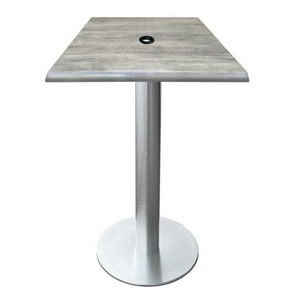 Indoor/Outdoor 36" Tall OD219 Brushed Aluminum Table Base with 18" Diameter Foot and 30" x 30" Square Indoor/Outdoor Greystone Top with Umbrella Hole