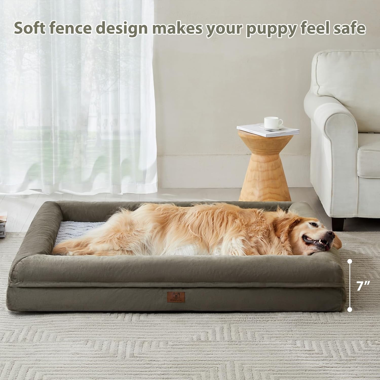 ECPXL Extra Large Dog Bed, Washable Dog Couch with Removable Waterproof Cover, Orthopedic Large Pet Sofa Bed with Bolster Sides for Sleeping