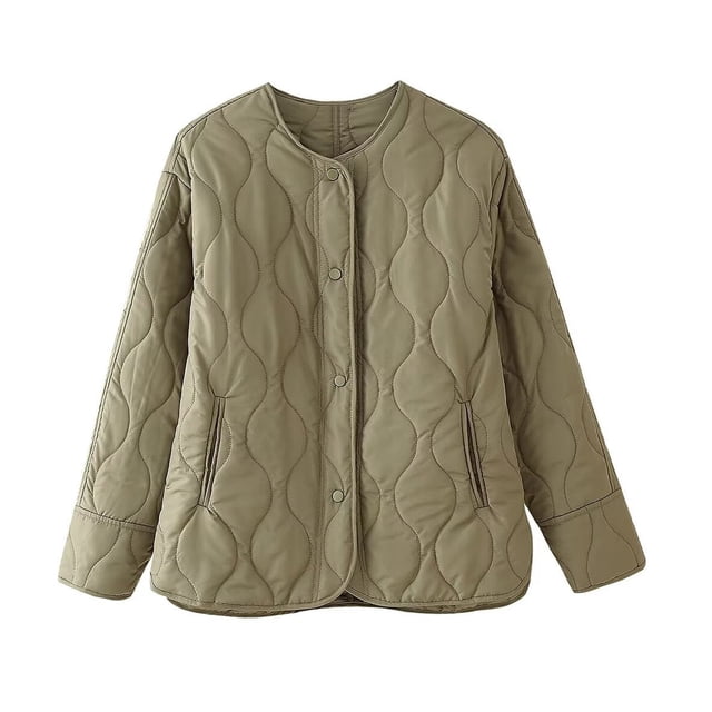 Veste Matelassée à Col Rond pour Femmes Simple Boutonnage Légère avec Poches Mode Urbaine d'Hiver Décontracté Surdimensionné