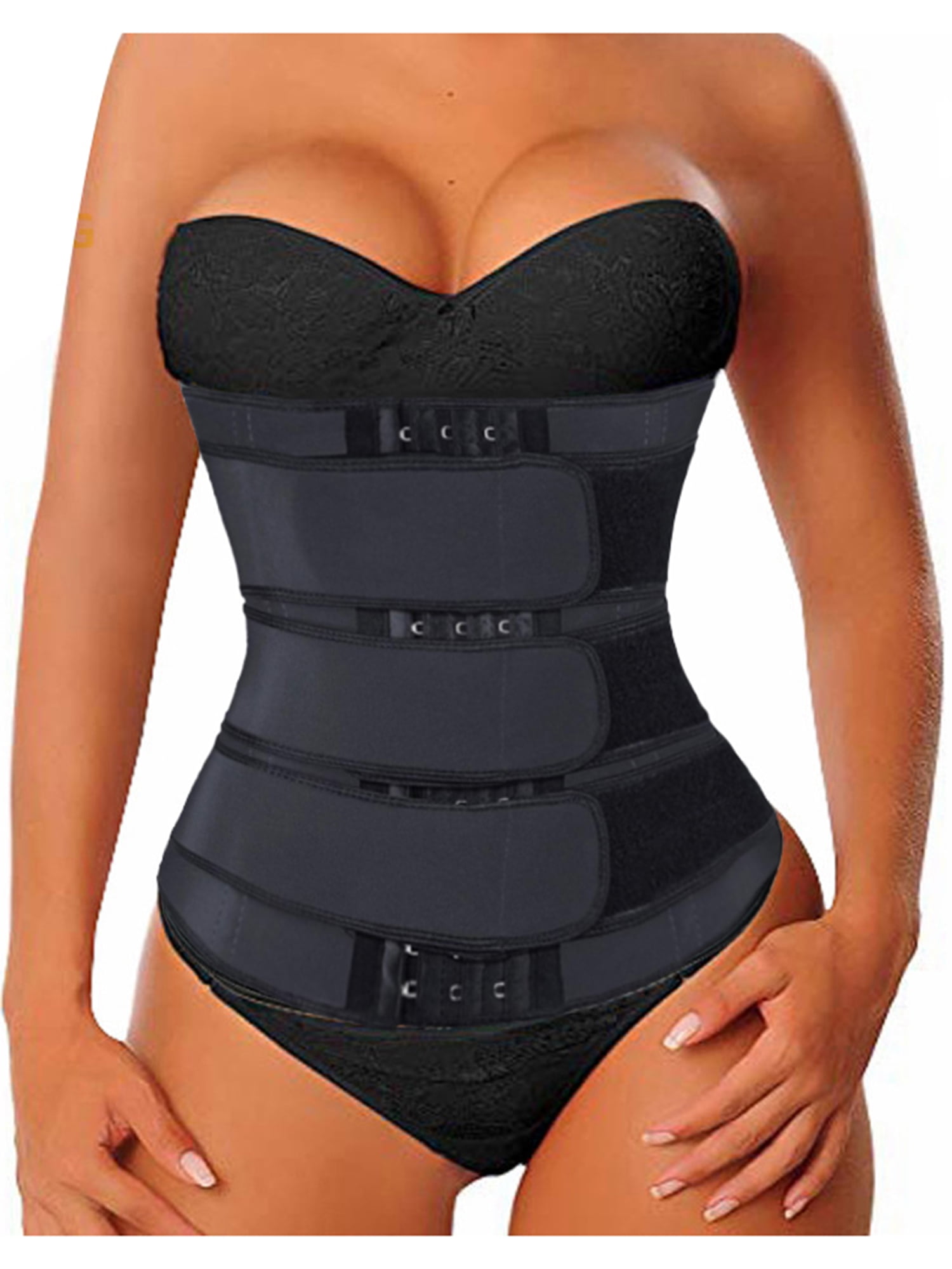 Kakaly Womens Waist Trainer Corset Trimmer Belt for Weight Loss Slimming Waist Sweat Shaper Sauna Tummy Cincher Girdle Steel Boned Underwear for Gym