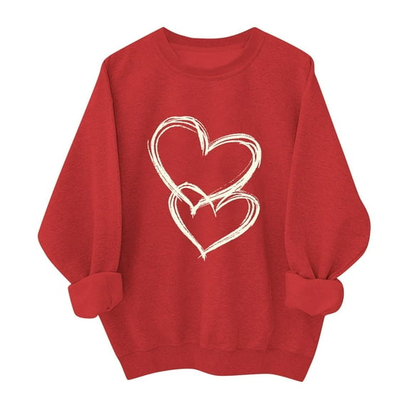 Valentine Shirts for Women Love Heart Sweater Casual Long Sleeve Crewneck Pullover Sweatshirts Valentines The Day Tops
