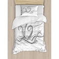 thumbnail image 3 of Kraken Decor King Size Duvet Cover Set, Myth Legend Creature Tentacles on the Sea Wave Fantasy Sketchy Illustration, Decorative 3 Piece Bedding Set with 2 Pillow Shams, Black White, by Ambesonne, 3 of 3