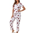 thumbnail image 4 of Conjunto de pijamas para mujer INSPIRE CHIC, camiseta de cuello redondo y manga corta con pantalones largos, ropa de descanso S blanca, 4 of 5