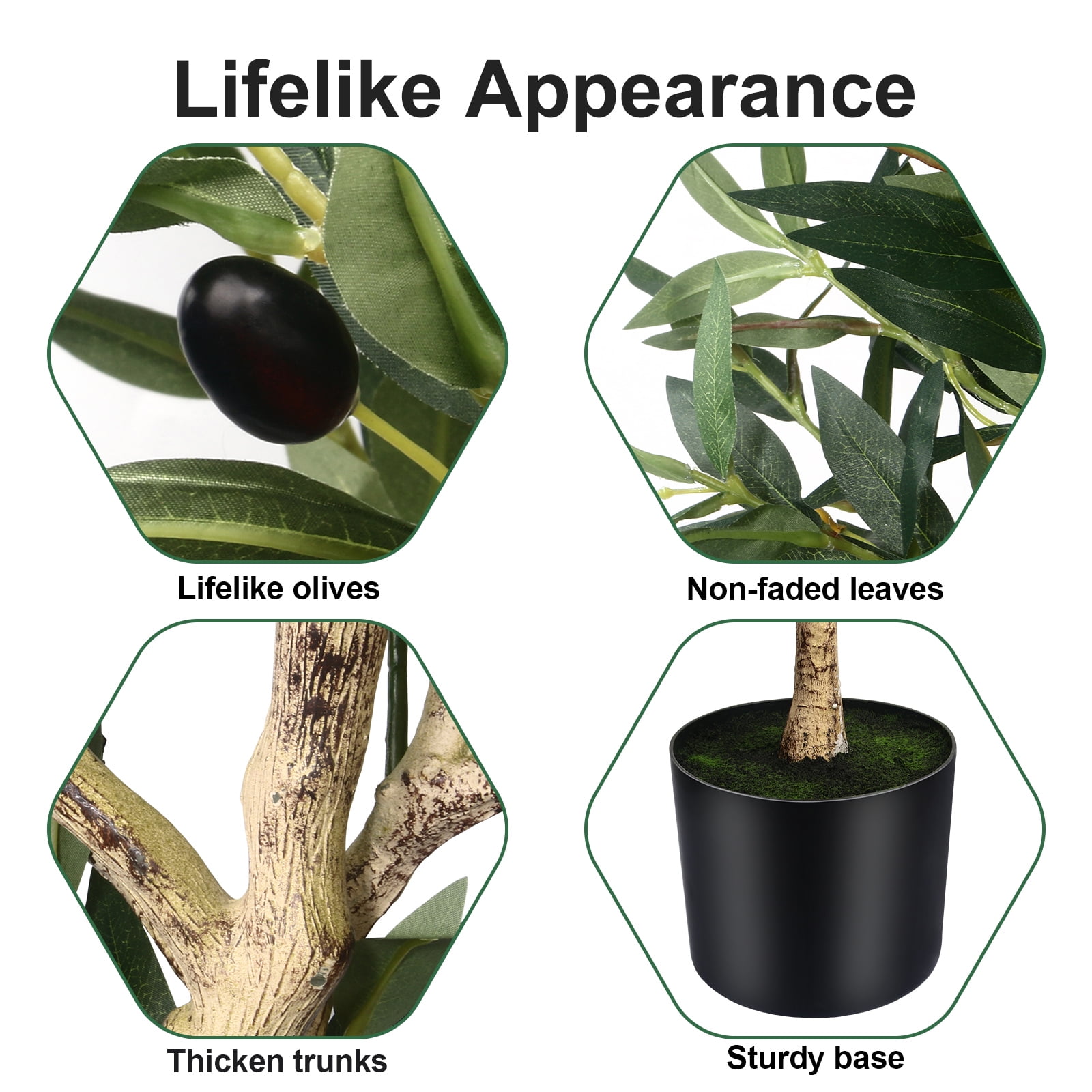 5 ft Artificial Olive Plants with Realistic Leaves and Natural Trunk, Silk Fake Potted Tree with Wood Branches and Fruits for Office Home Decor