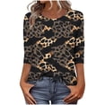 thumbnail image 2 of MORESEC Women's Plus Size 3/4 Sleeve T-Shirt Casual Embroidery Leopard Print Round Neck Top Beach Vacation Fashion Clothes, Black 4XL, 2 of 7