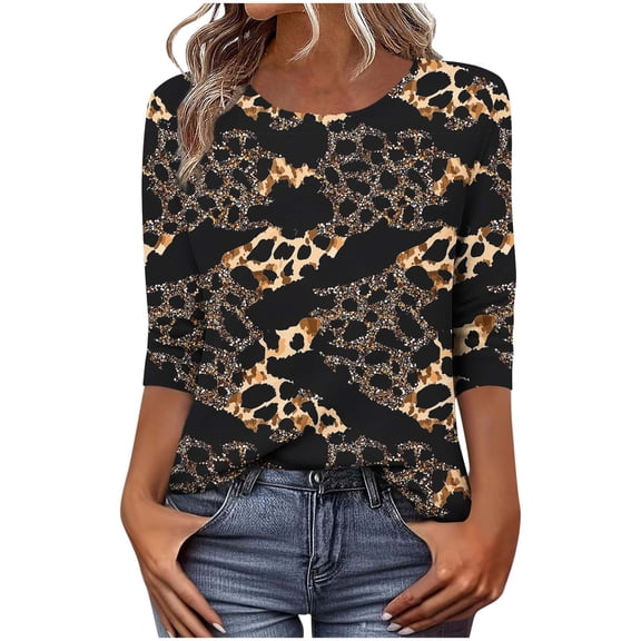 Ruimatai Women's Boho T-Shirt Vintage Floral Print Loose Fit 3/4 Sleeve Round Neck Casual Oversized Top