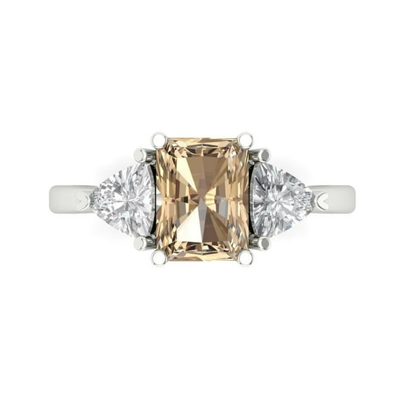 Clara Pucci 14K White Gold 2.82ct YellowMoissanite Three-Stone Ring