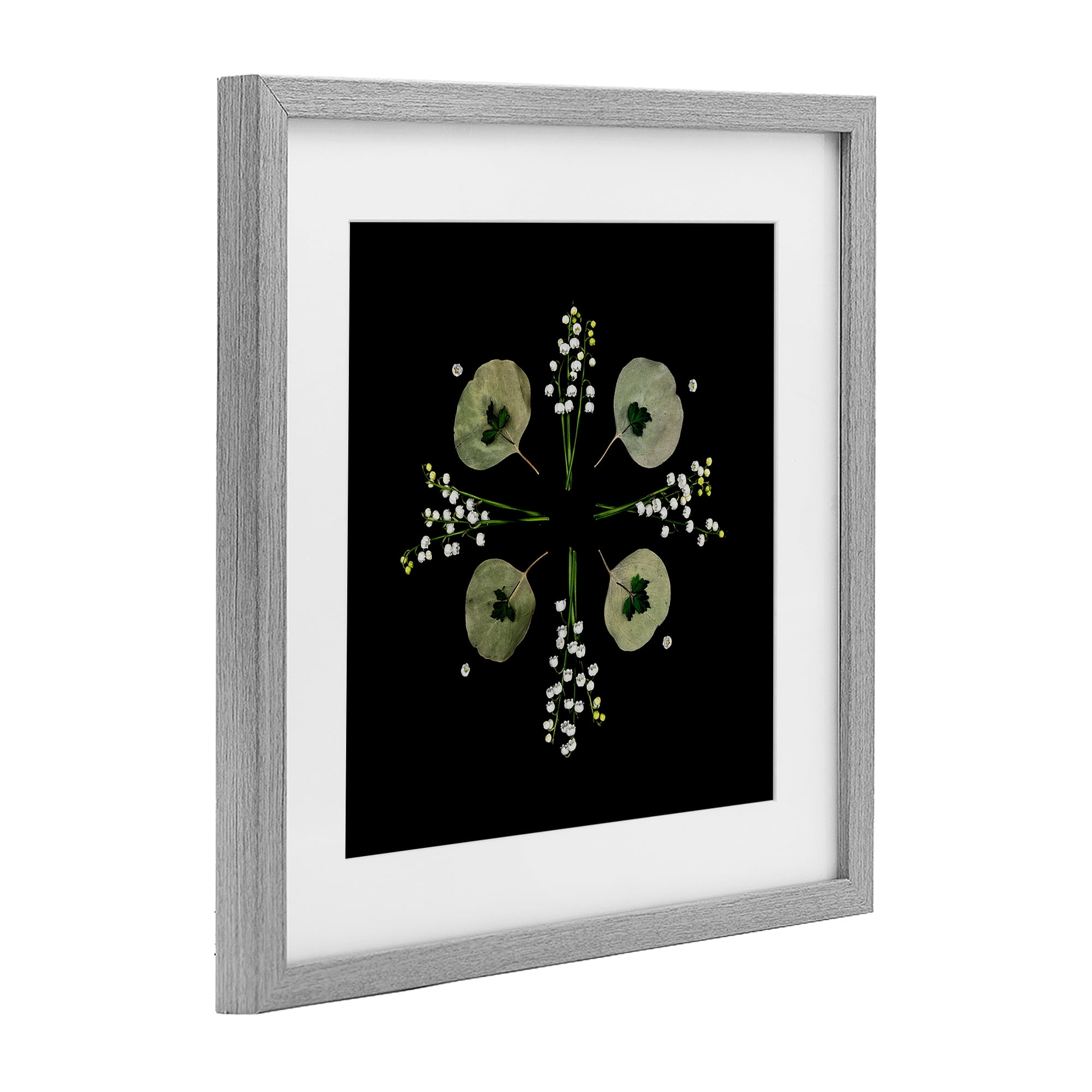 Stupell Industries Leaves & Wildflowers on Black Gray Framed Print Under Glass, design by Beth Adoette