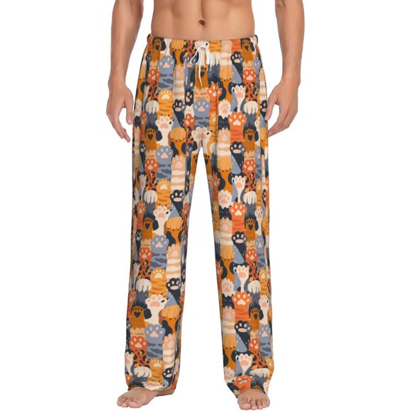 Naloa Cat Paws Print Pajama Pants Men, PJ Bottoms, Sleep & Lounge Pants-Medium