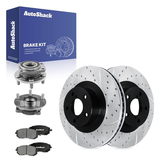 AutoShack Front Vented Drilled & Slotted E-Coated Brake Rotors   Ceramic Pads   Hub Bearing Assembly 8-PC Brake Kit Replacement for 2005-2012 Subaru Outback ShadowGuard 11.55" (293.4 mm)
