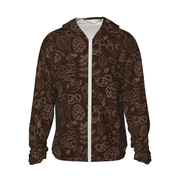 Fotbe Autumn Brown Plants Chaqueta con Protección Solar UPF 50+ para Hombre y Mujer, Camisa con Capucha y Bolsillos-Large