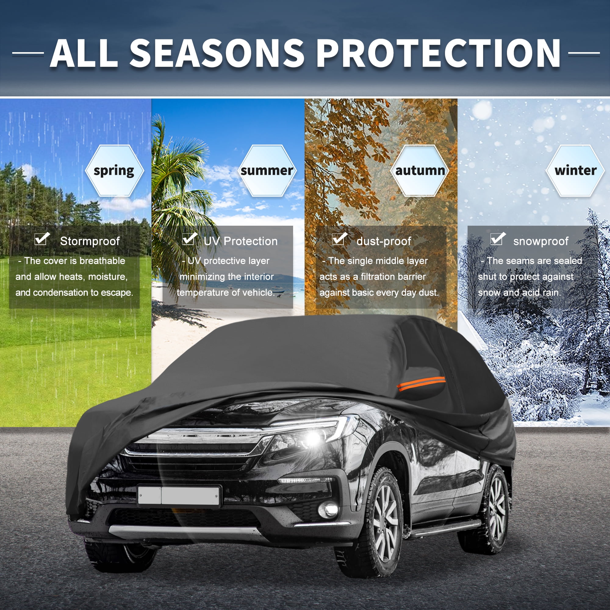 Unique Bargains Aluminum Full Car Cover Black for Honda Pilot 201.97"x79.13"x59.06"