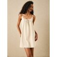 thumbnail image 3 of Apricot Cotton Mini Sundress For Women, Boho Spaghetti Strap Drawstring Bow Cami Dress, 3 of 7