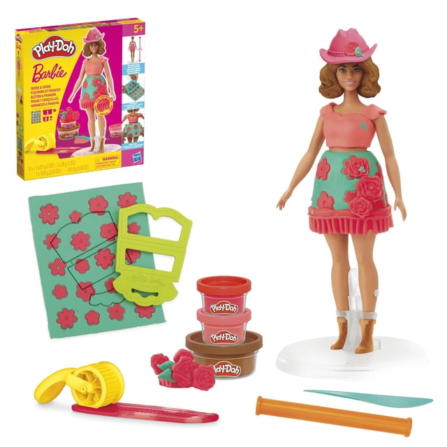 Set de diseño de moda Play-Doh Barbie Florals con 9 entradas.