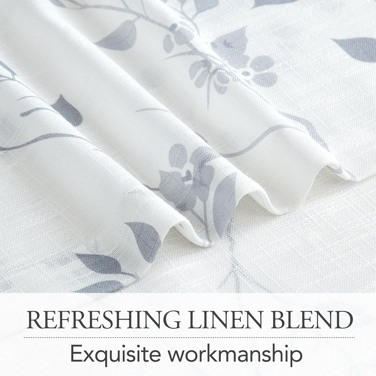 Floral Linen Semi Sheer Curtains 84 Inches Long 2 Panels for Living Room Bedroom Grey Farmhouse Flower Patterned Light Filtering Textured Grommet Top Window Treatments Drapes, 50x84 2 Set