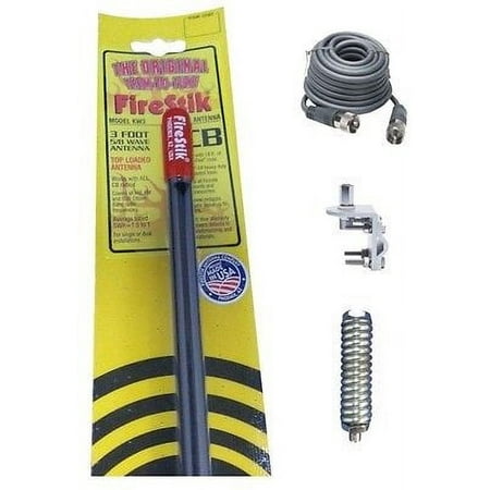 NEW FIRESTIK KW3 B 3FT BLACK CB ANTENNA, 18FT RG8X COAX, MOUNT & SPRING