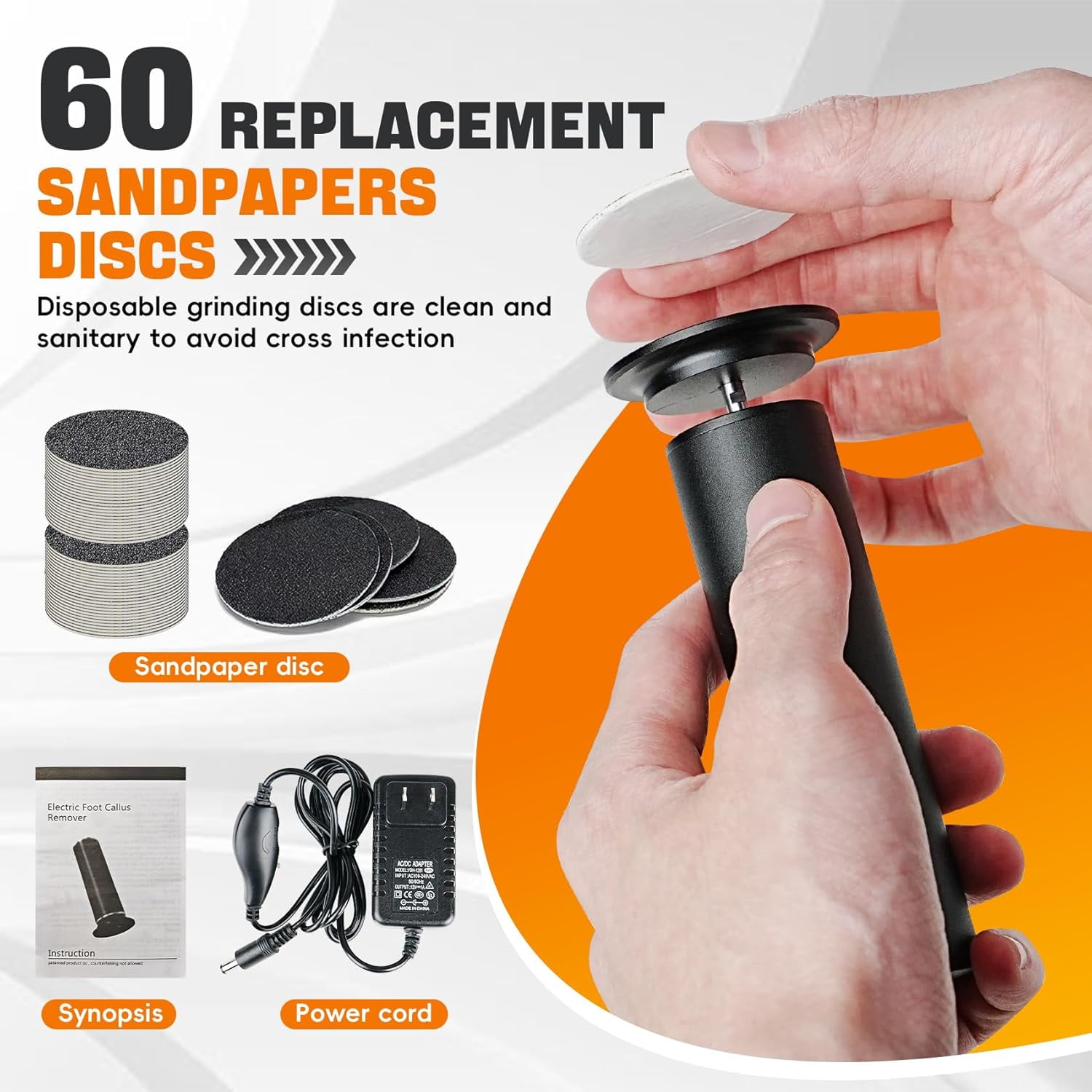 SONGAUN Electric Foot Callus Remover,Electric Foot File Speed Adjustment & Direction of Rotation Controller, Pedicure Tools for Feet with 60Pcs Replacement Sandpaper