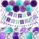 thumbnail image 1 of Decoraciones de cumpleaños de sirena para niñas y mujeres, 29 piezas de suministros para fiestas de cumpleaños, incluidas flores, pancarta de feliz cumpleaños, guirnalda de puntos, remolinos, 1 of 5