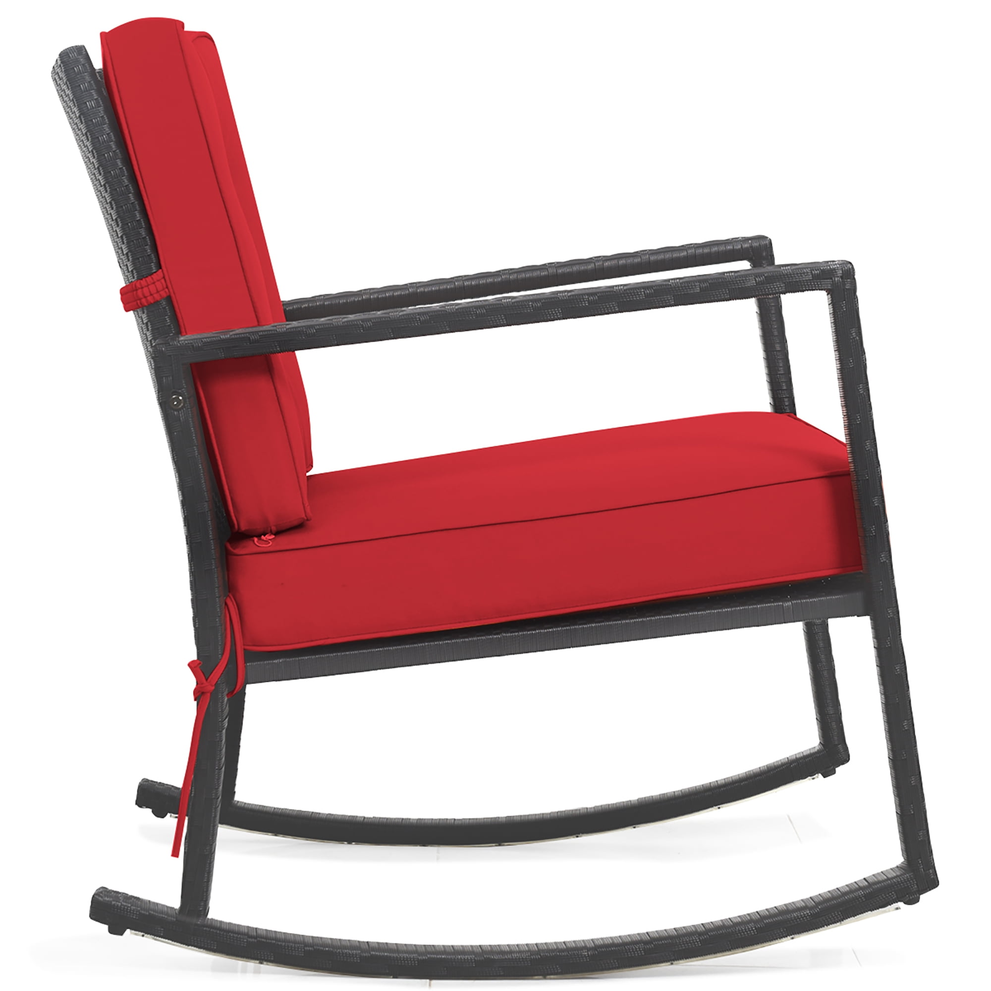Costway Patio Rattan Rocker Chair Outdoor Glider Wicker Rocking Chair Cushion Lawn Red