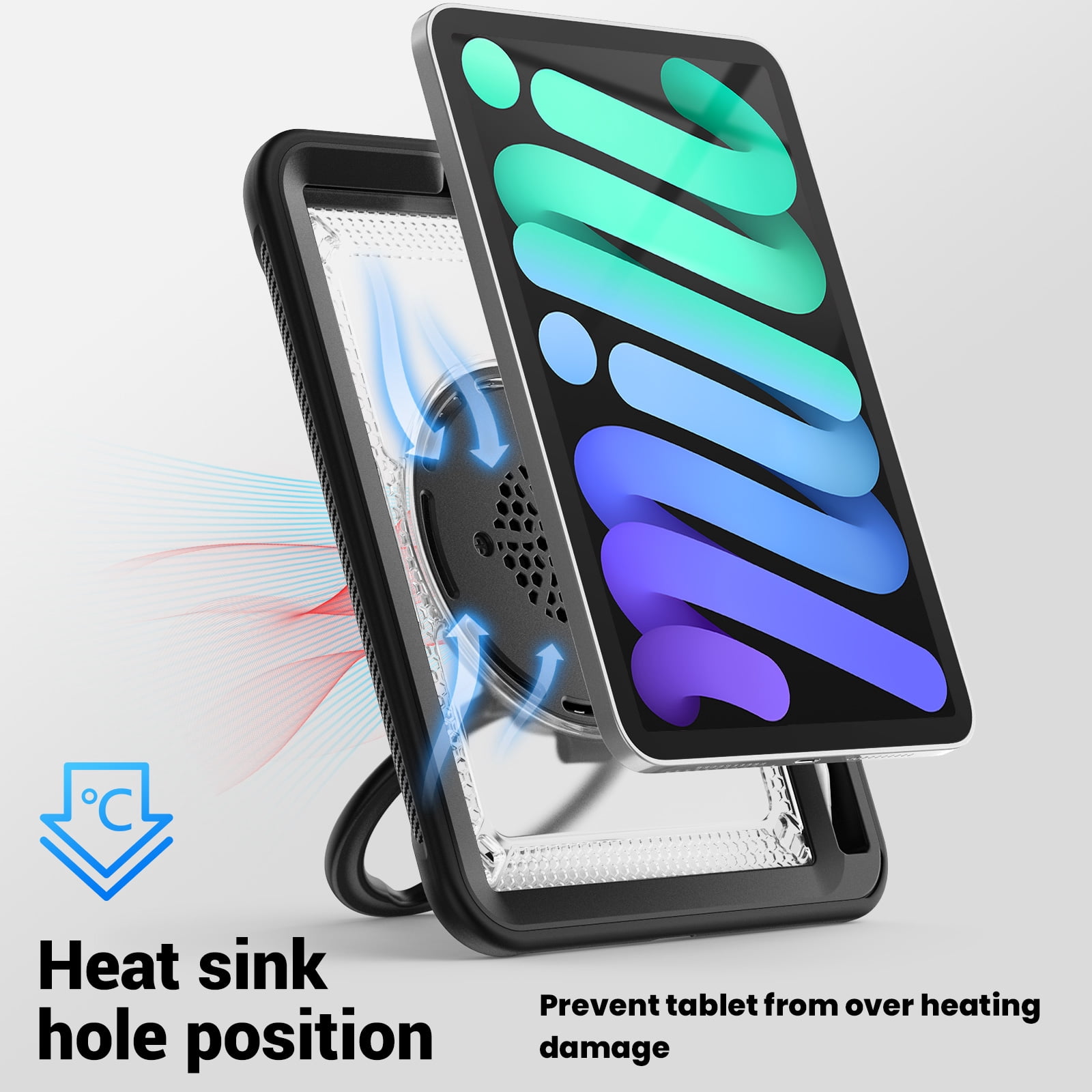 Shockproof Case for Apple iPad Mini 6th 7th Generation 8.3 Inch, Rugged Hybrid Protective Cover with Pencil Holder & Shoulder Strap Kids Friendly Rotating Kickstand Case for iPad Mini 6 7,Clear