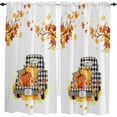 thumbnail image 2 of Window Curtains 2 Pack, Thanksgiving Black Lattice Truck Pumpkins and Maple Leaves Curtains for Kitchen Bathroom Living Room Bedroom, Semi Sheer Rod Pocket Draperies Privacy Curtains 52x84 Inches, 2 of 5