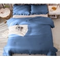 thumbnail image 6 of 5 Piece Luxury Vintage Ruffle Pattern Comforter By D.N.G. BEDDINGS Set Premium Super Soft, All Season, 800 Thread Count 100% Egyptian Cotton Oversized Super King Size Medium Blue Color, 6 of 8