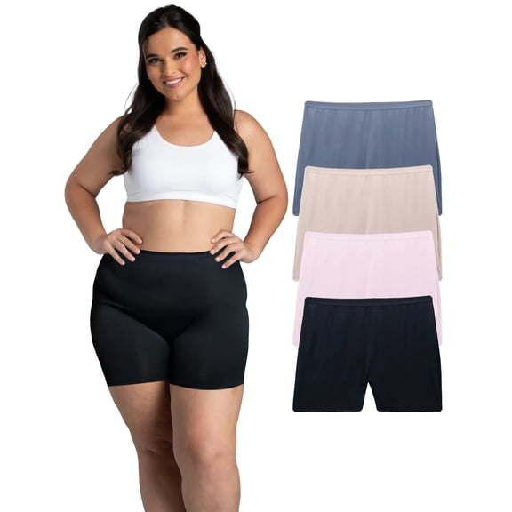 Fit for Me by Fruit of the Loom Women's Plus Size Microfiber Slip Short Underwear, 4-Pack