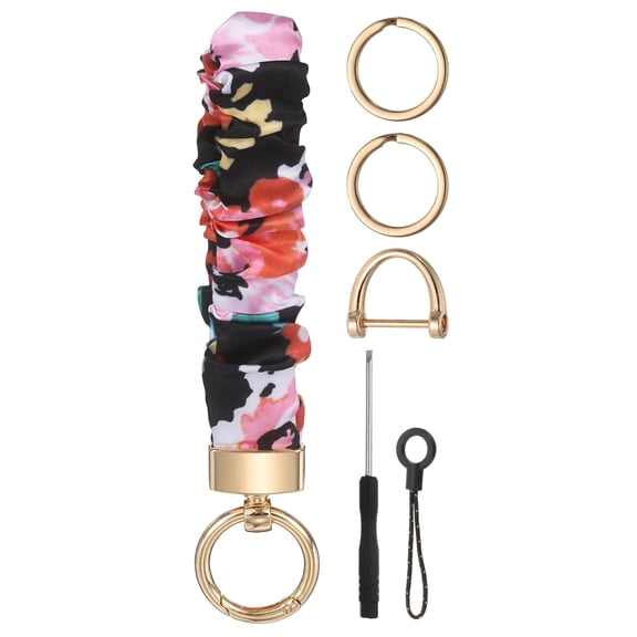 Scrunchie Keychain Wristlet, Cute Lanyard with D Ring & Key Rings for Women, Lotus