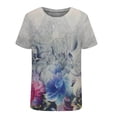 thumbnail image 4 of QHWAUAKFBN T Shirts For Women Trendy Shirt Short Sleeve Flower Printed Round Neck Elegant Loose Soft Blouse Tshirts Top, 4 of 5