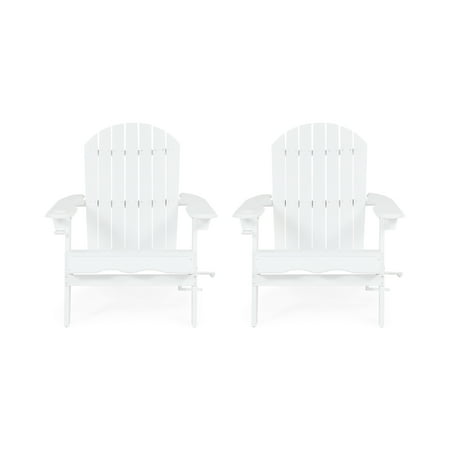 Noble House Bellwood Acacia Wood Folding Adirondack Chairs (Set of 2) White