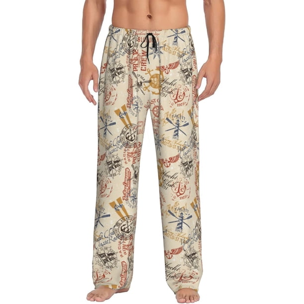 Fotbe Vintage Nautical Pantalones de Pijama para Hombre, Pantalones de Dormir, Pantalones de Casa con Cintura Ajustable y Bolsillos-XX-Large