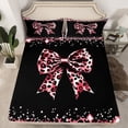thumbnail image 2 of Homewish Cute Pink Bowtie Twin Sheet Sets 3pcs for Children Teens,Kawaii Ribbon Bow Knot Twin Fitted Sheet Microfiber,Abstract Cheetah Print Breathable Flat Sheet,Microfiber Bedroom Decor, 2 of 7